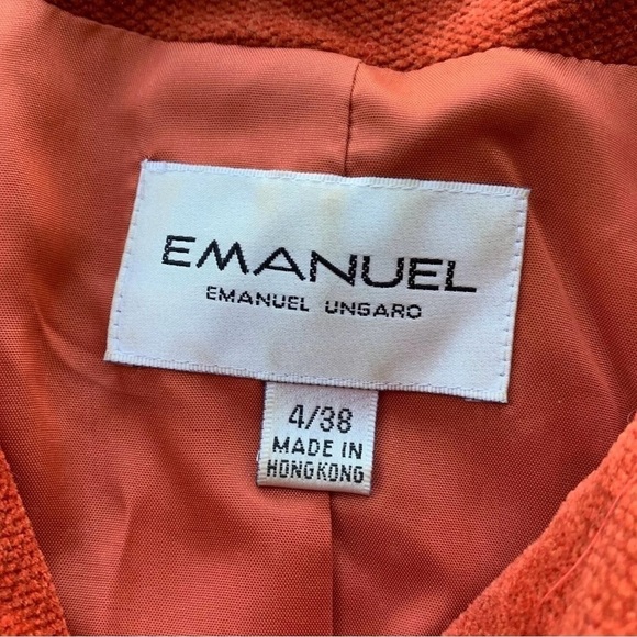 Vtg Emanuel Ungaro Chenille Collarless Buttoned Jacket Rust Orange Size US4 EU38 - Picture 7 of 9
